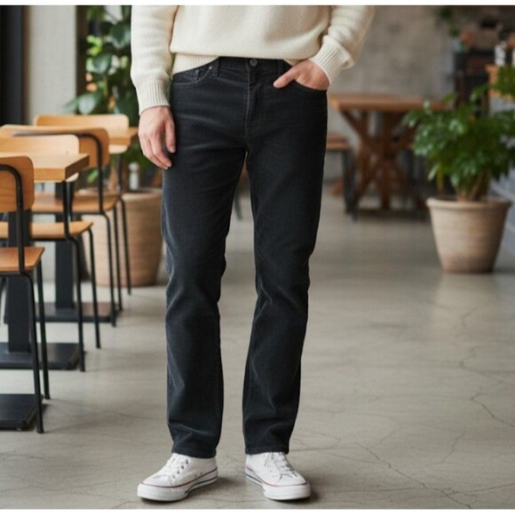 Levis 514 Size 34X32 Corduroy Jeans Black Slim Straight White Tab Smart Casual - Picture 1 of 11